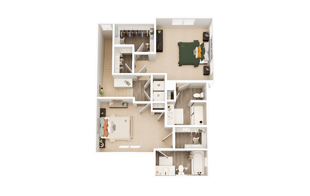 Townhouse 2 - 3 bedroom floorplan layout with 3.5 baths and 1836 square feet. (Floor 3)