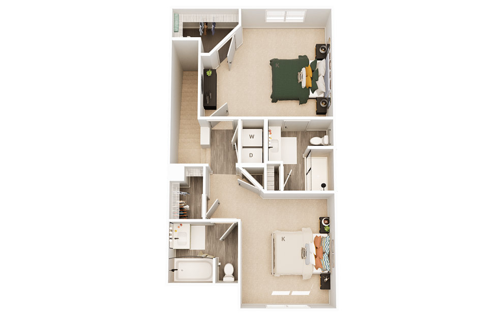 Townhouse 1 - 3 bedroom floorplan layout with 3.5 baths and 1580 square feet. (Floor 3)