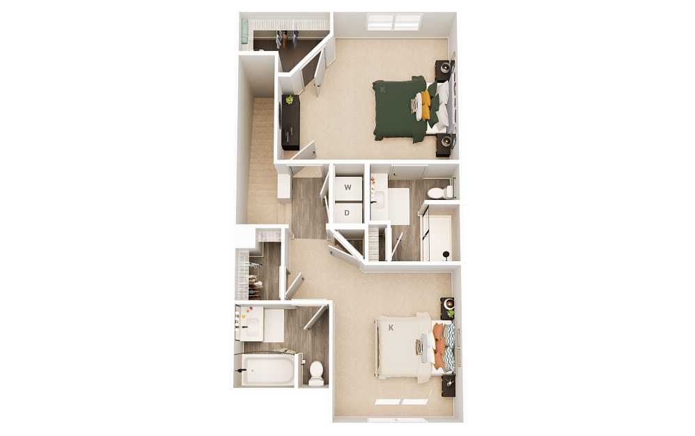 Townhouse 1 - 3 bedroom floorplan layout with 3.5 bathrooms and 1580 square feet (Floor 3)