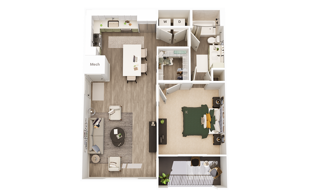 A2 - 1 bedroom floorplan layout with 1 bathroom and 779 square feet