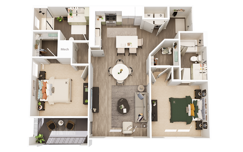 B1 - 2 bedroom floorplan layout with 2 bathrooms and 1063 square feet