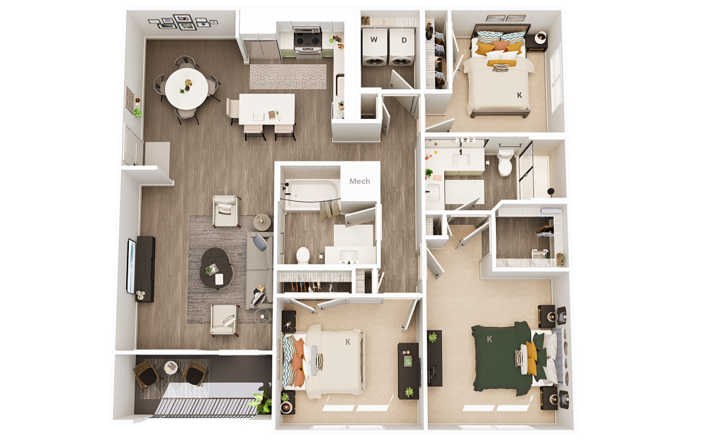 C1 - 3 bedroom floorplan layout with 2 bathrooms and 1336 square feet